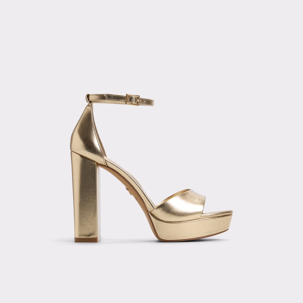 Aldo Gold Chunky Block Heel Sandals